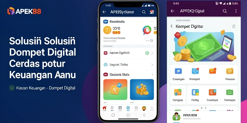 Tampilan antarmuka pengguna aplikasi Dompet Digital APEK88 yang modern dan intuitif.