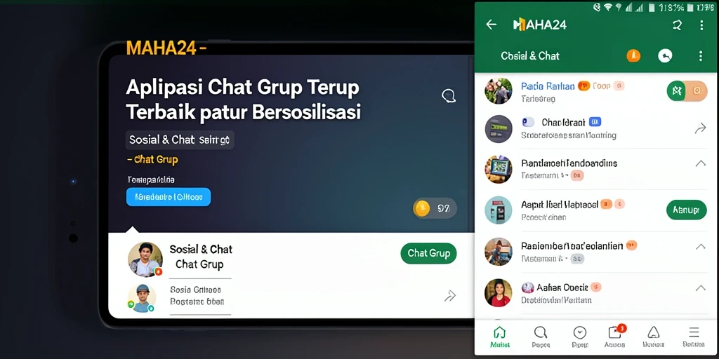 Antarmuka aplikasi MAHA24 menampilkan tampilan sederhana dan intuitif untuk Chat Grup.